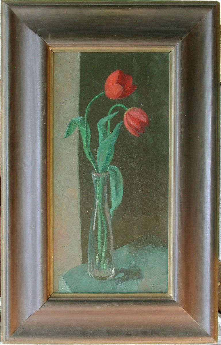 Heinrich Müller  "bouquet Of Tulips" 1923 Oil On Canvas 60x30